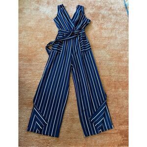 Monteau Navy and White Striped Jumpsuit